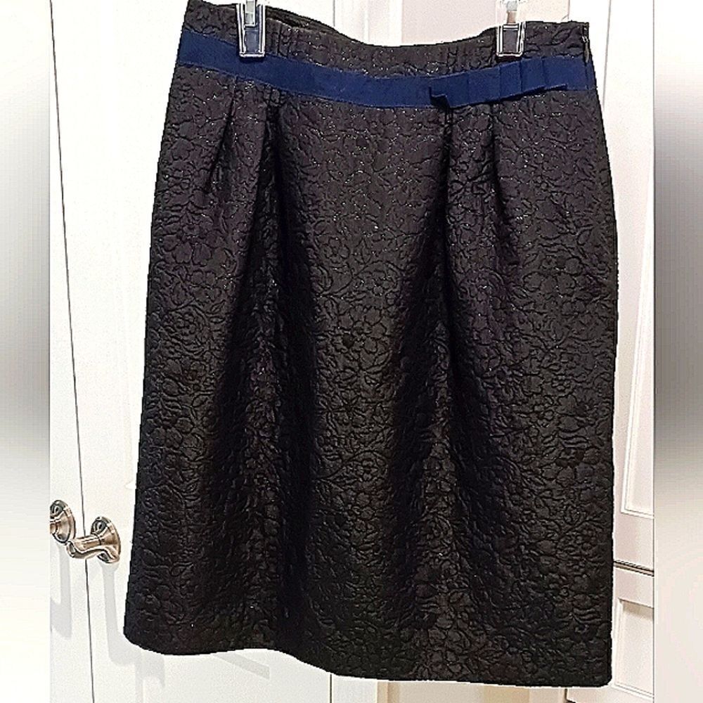 Simply Vera Wang Floral Brocade Metallic Pleated Skirt with Grosgrain Ribbon